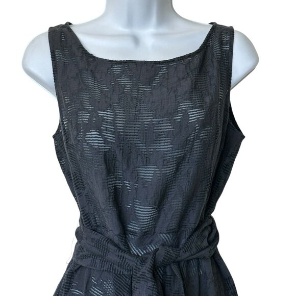 Josie Natori 8 Sleeveless Belted Jacquard Fit-&-Flare Floral Gray  Dress Unlined - Picture 3 of 13